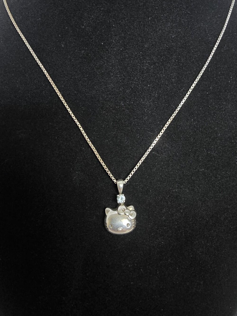 Vintage Rj 76.01 SANRIO Sterling Silver Cz Hello Kitty Pendant Necklace 17 Inch